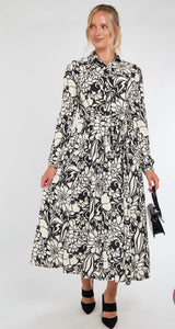 Mono Floral Maxi Shirt Dress - chichappensboutique