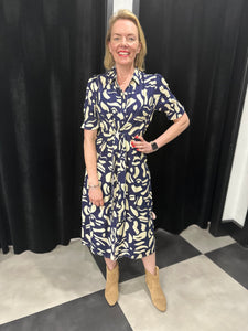 Navy Abstract Knot Front Dress