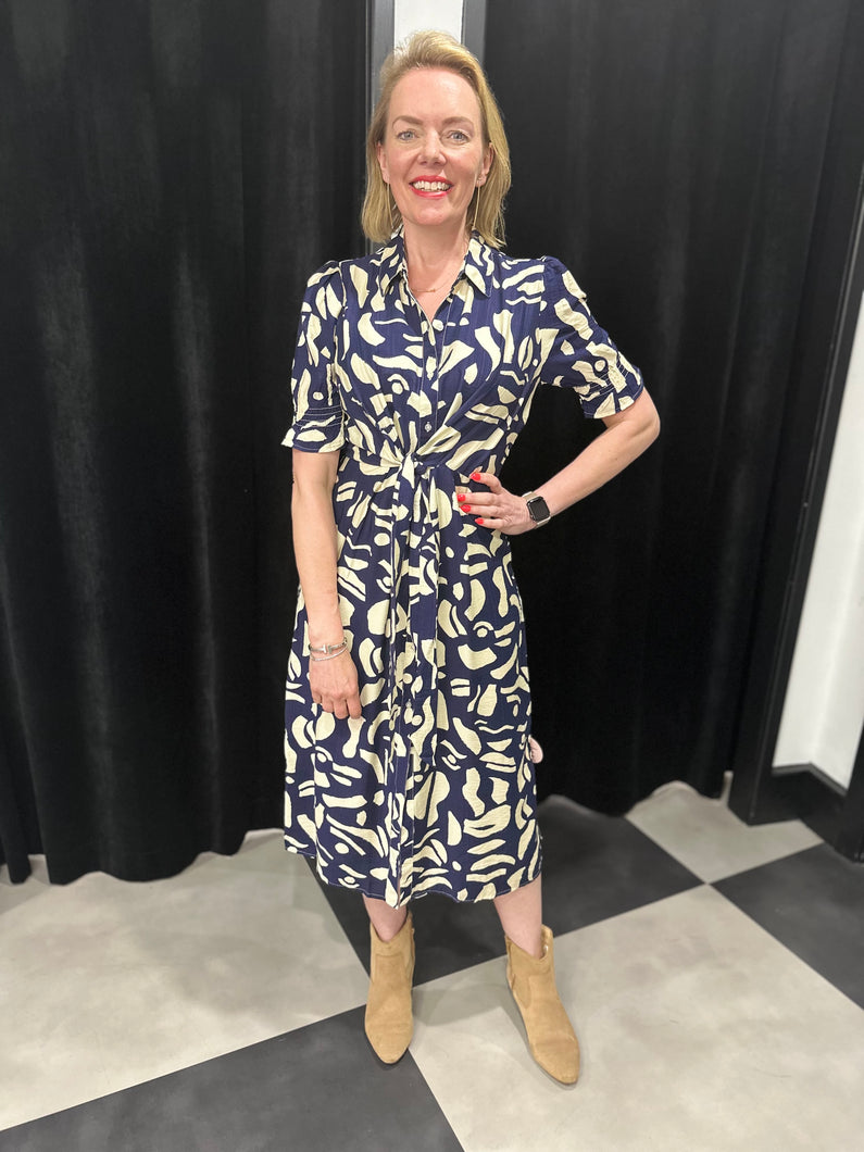 Navy Abstract Knot Front Dress