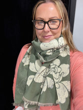 Load image into Gallery viewer, Large Floral Cashmere Blend Scarf (various colours)