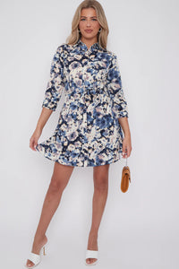 Sarah Mini Shirt Dress (Blues & Blush) - chichappensboutique