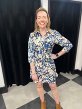 Load image into Gallery viewer, Sarah Mini Shirt Dress (Blues &amp; Blush) - chichappensboutique
