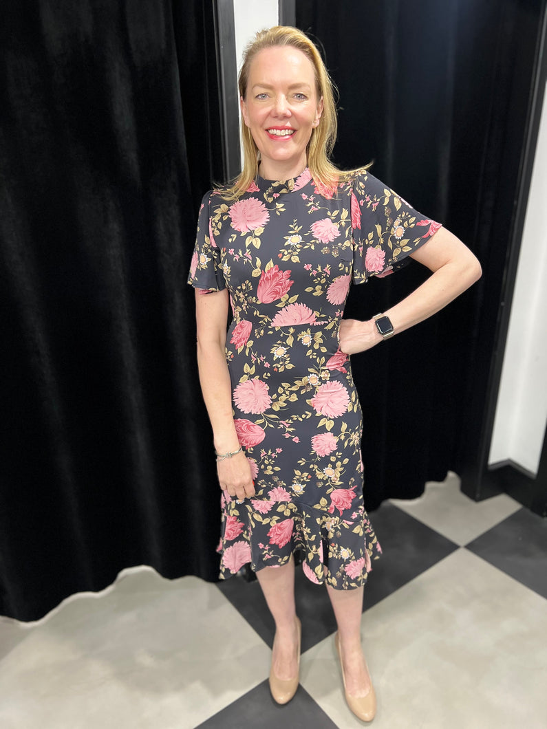 Black Peony Midi Tea Dress