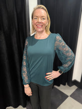 Load image into Gallery viewer, Soft Lace Sleeve Top (Bottle Green) - chichappensboutique