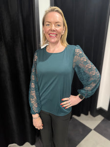 Soft Lace Sleeve Top (Bottle Green) - chichappensboutique