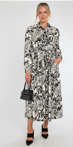Mono Floral Maxi Shirt Dress - chichappensboutique