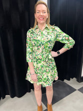Load image into Gallery viewer, Sarah Mini Shirt Dress (Green &amp; Pink) - chichappensboutique