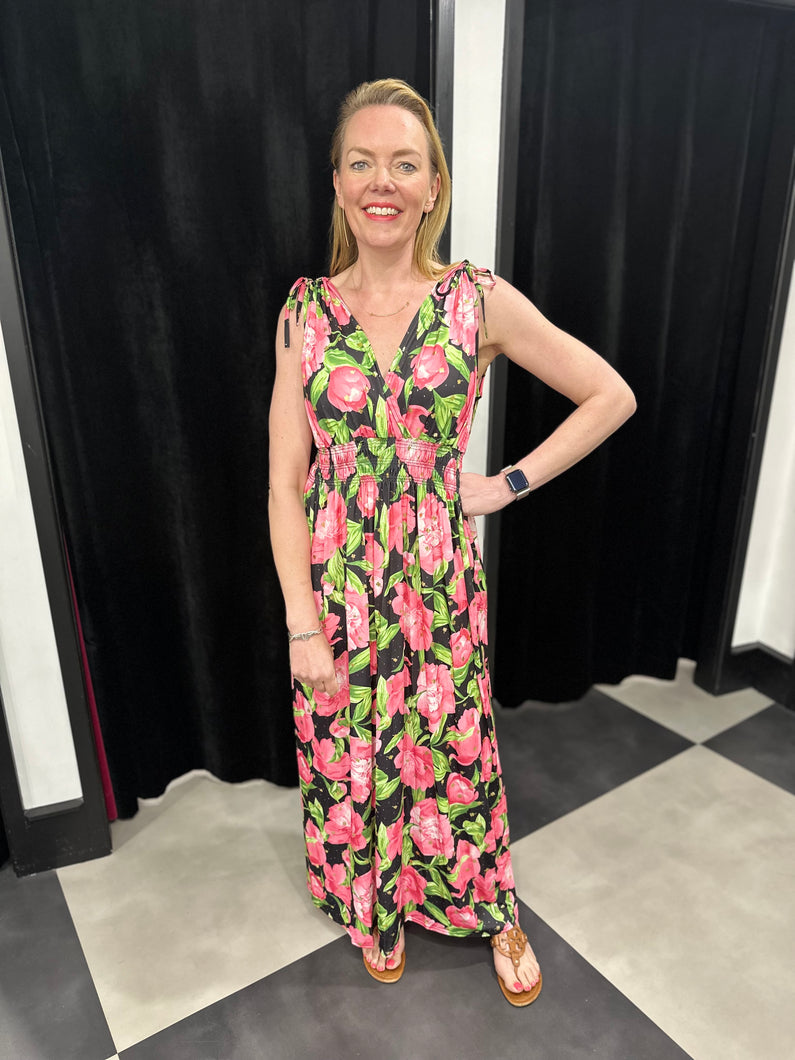 The Rosalind Peony Maxi Dress (black & pink)