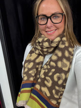 Load image into Gallery viewer, Cashmere Blend Animal Contrast Stripe Scarf (various colours) - chichappensboutique