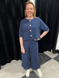 Navy Pinstripe Button up Top - chichappensboutique