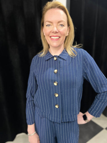 Navy Pinstripe Lightweight Shacket - chichappensboutique