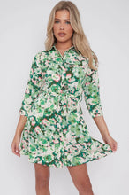 Load image into Gallery viewer, Sarah Mini Shirt Dress (Green &amp; Pink) - chichappensboutique