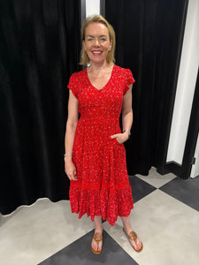 Red Floral Midi Gypsy Dress - chichappensboutique
