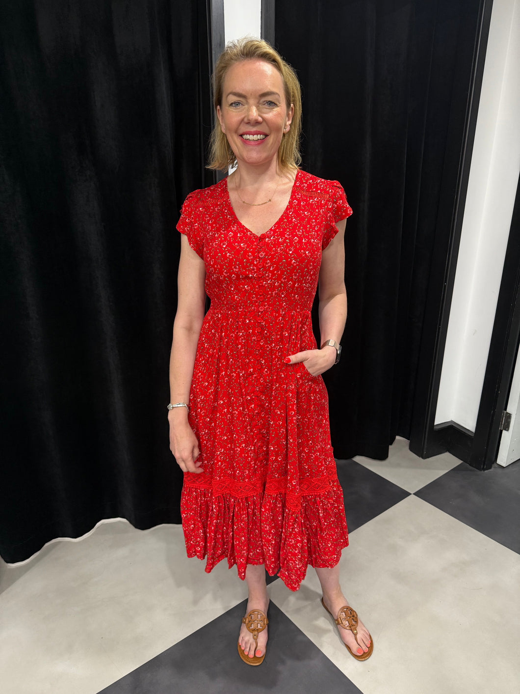 Red Floral Midi Gypsy Dress - chichappensboutique