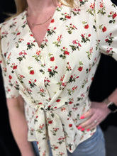Load image into Gallery viewer, Roses Peplum Tie Front Top - chichappensboutique