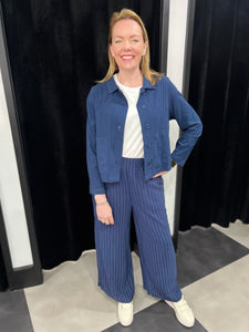 Navy Pinstripe Wide Leg Palazzo Pants - chichappensboutique