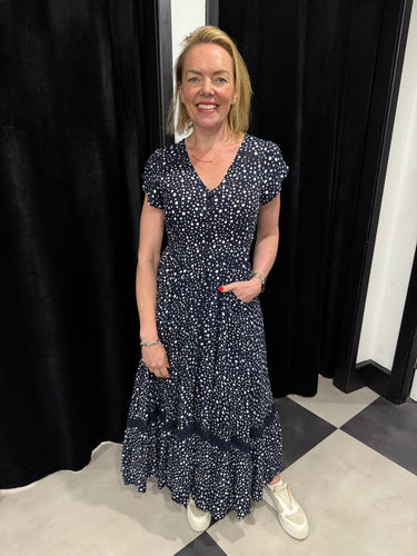 Navy Spot Maxi Gypsy Dress - chichappensboutique