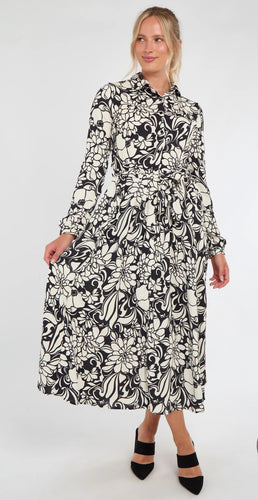 Mono Floral Maxi Shirt Dress - chichappensboutique