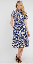 Load image into Gallery viewer, Cobalt Leaf Print Linen Blend Midi - chichappensboutique
