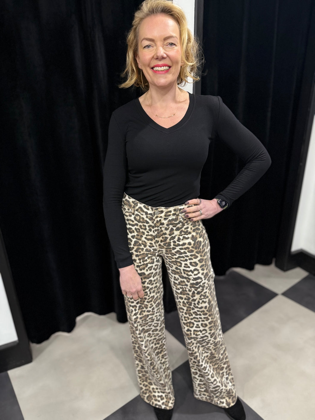 Tocada Wide Leg Animal Print Jeans