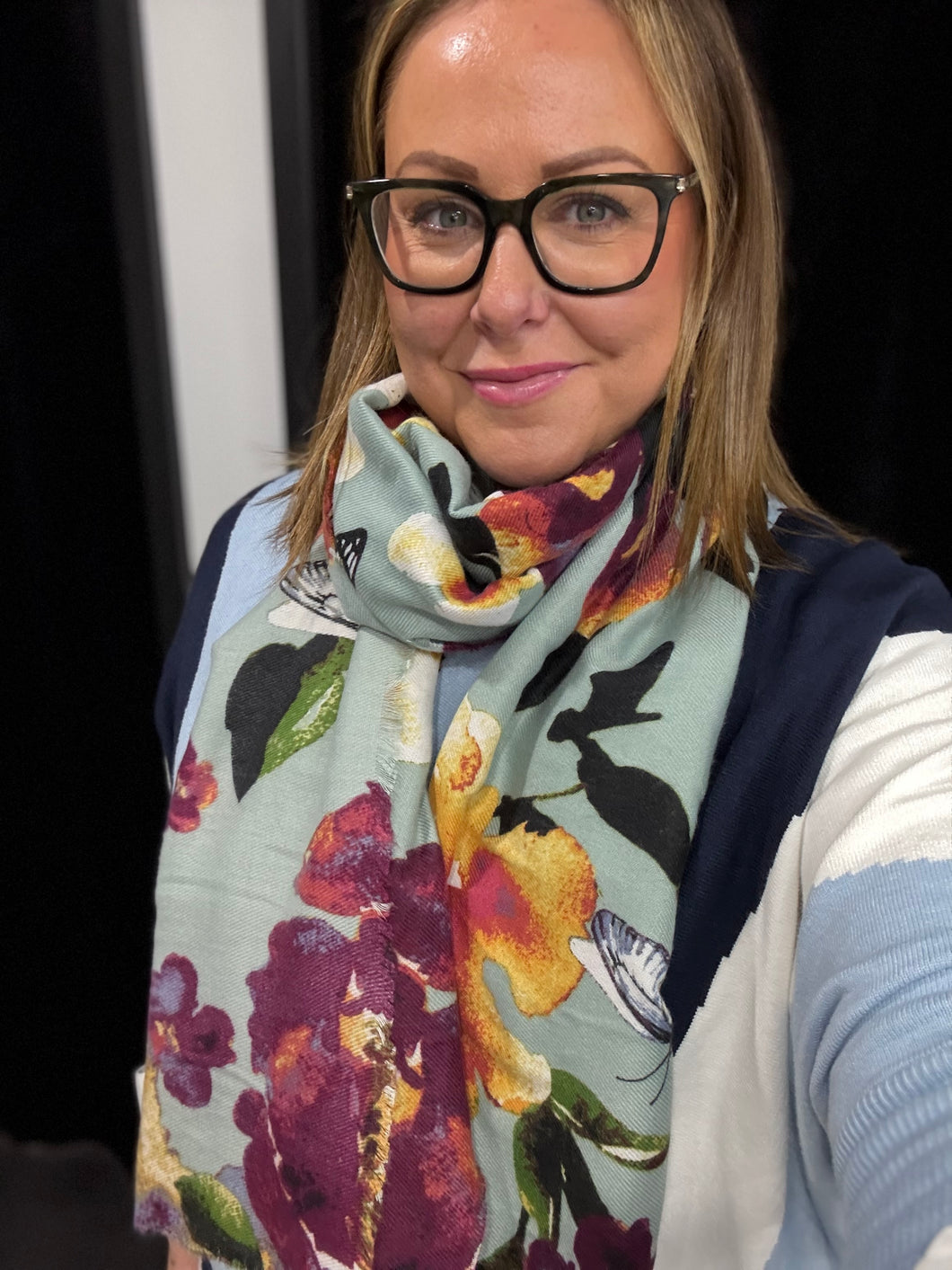 Botanical Duck Egg Blue Scarf