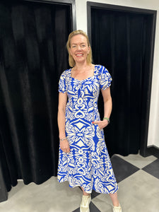 The Wendy Dress (Cobalt and white)