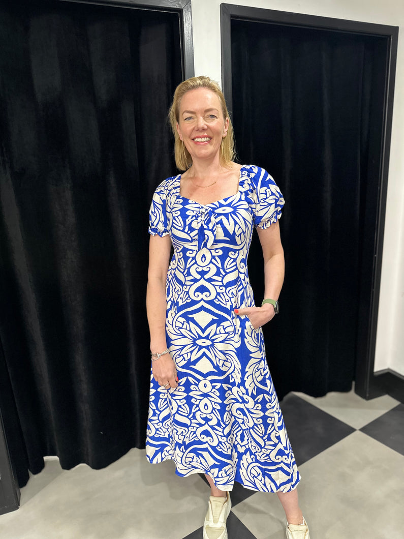 The Wendy Dress (Cobalt and white)