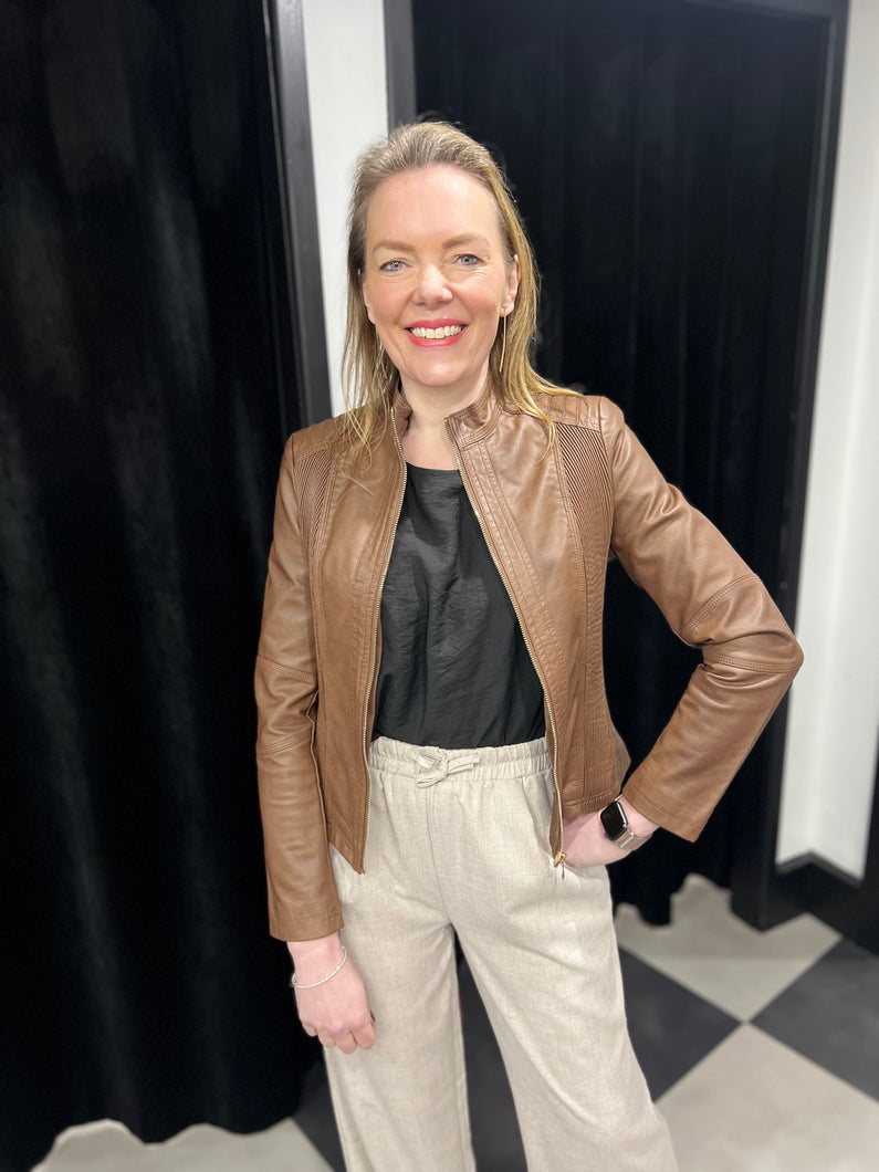 The Aniston Faux Leather Jacket (Brown) - chichappensboutique