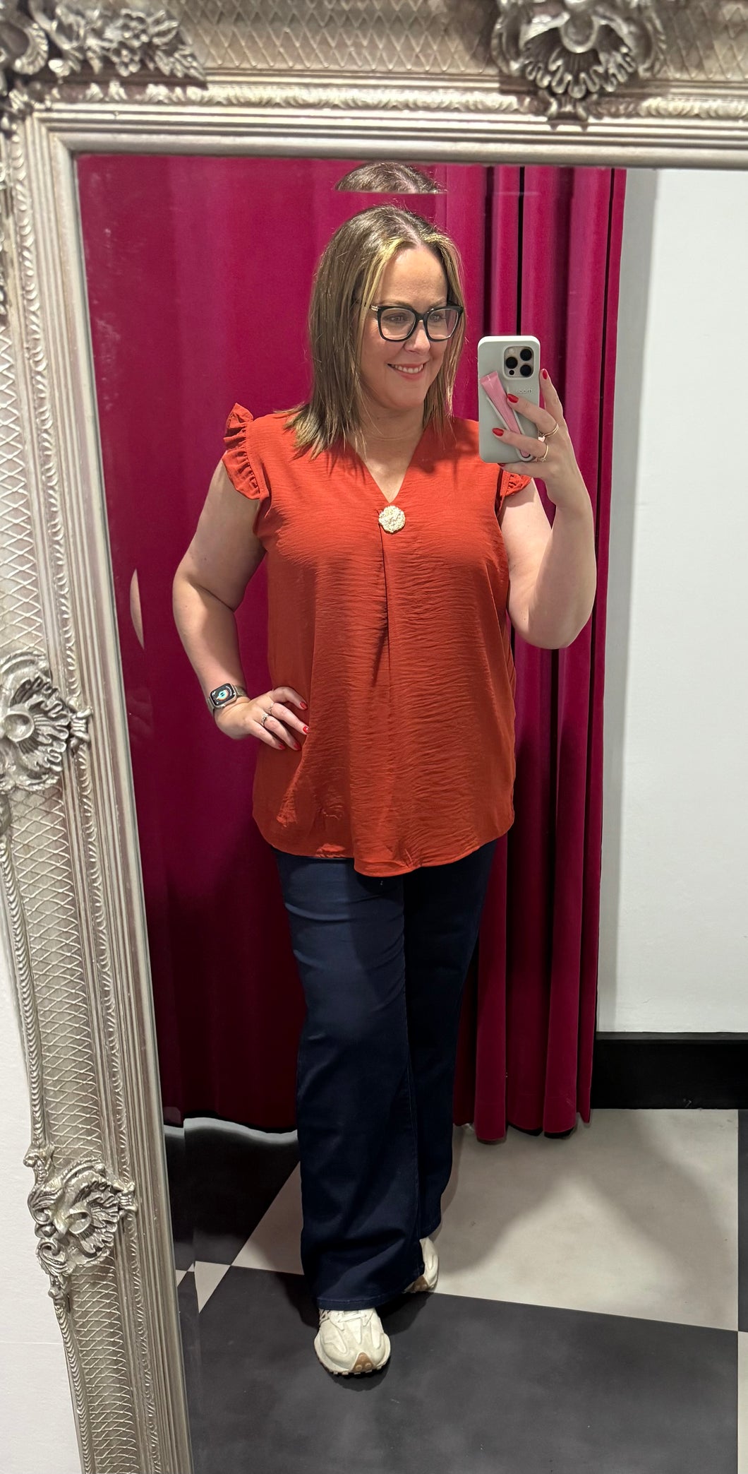 Extra Chic Brooch Frill Top (various colours) - chichappensboutique