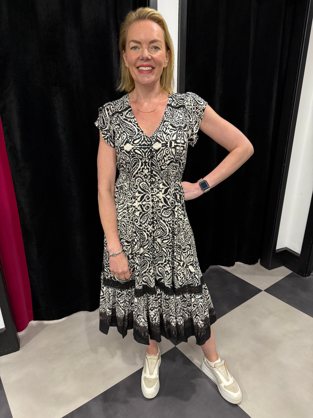 Monochrome Midi Gypsy Dress