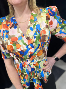 Vibrant Bouquet Peplum Tie Front Top in Cobalt & Orange - chichappensboutique