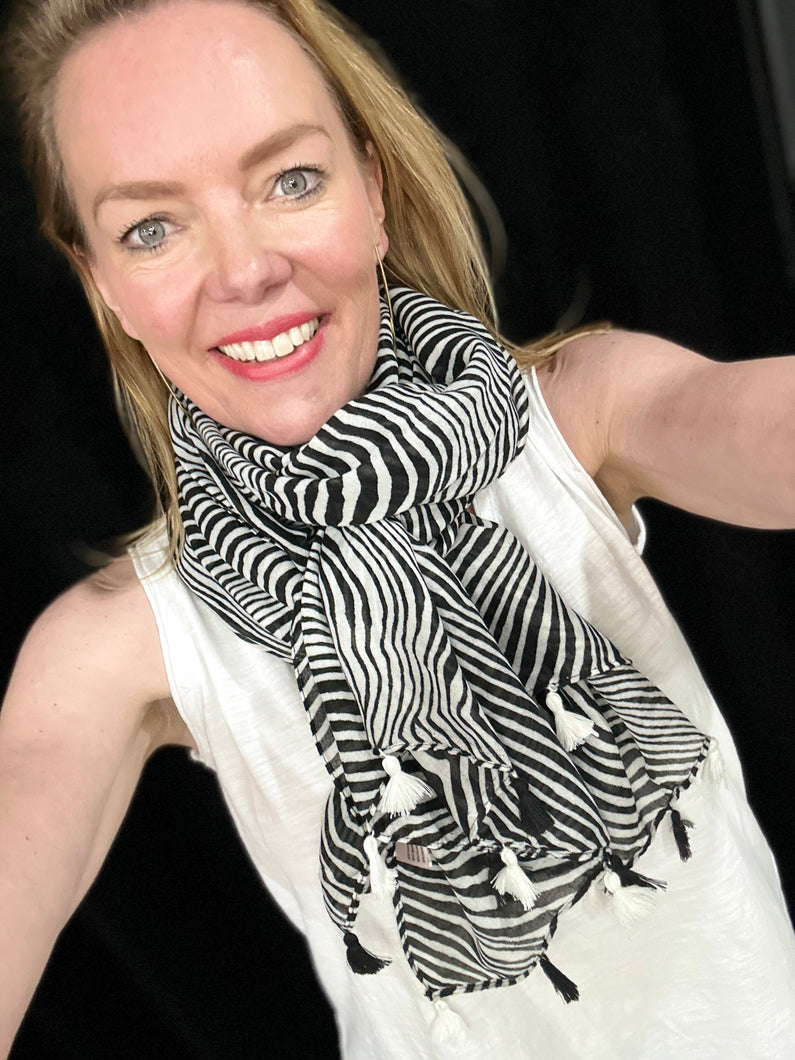 Zebra Tassel Lightweight Scarf (various colours)