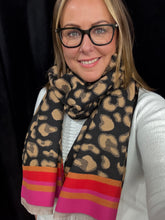 Load image into Gallery viewer, Cashmere Blend Animal Contrast Stripe Scarf (various colours) - chichappensboutique