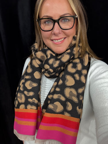 Cashmere Blend Animal Contrast Stripe Scarf (various colours) - chichappensboutique