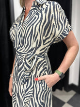 Load image into Gallery viewer, Zebra A-line Shirt Dress - chichappensboutique