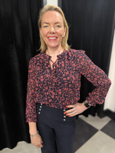 Autumn Blossom Blouse (Navy & Rust) - chichappensboutique