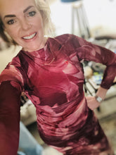 Load image into Gallery viewer, Ruched Abstract Floral Dress (Burgundy &amp; Blush)