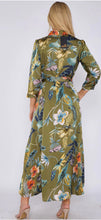 Load image into Gallery viewer, Khaki Botanical Print Satin Shirt Dress - chichappensboutique