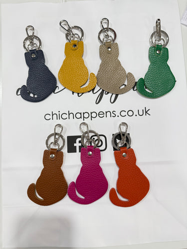 Leather Cat Keyring (various colours) - chichappensboutique