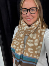 Load image into Gallery viewer, Cashmere Blend Animal Contrast Stripe Scarf (various colours) - chichappensboutique