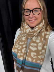Cashmere Blend Animal Contrast Stripe Scarf (various colours) - chichappensboutique