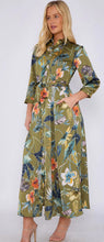 Load image into Gallery viewer, Khaki Botanical Print Satin Shirt Dress - chichappensboutique