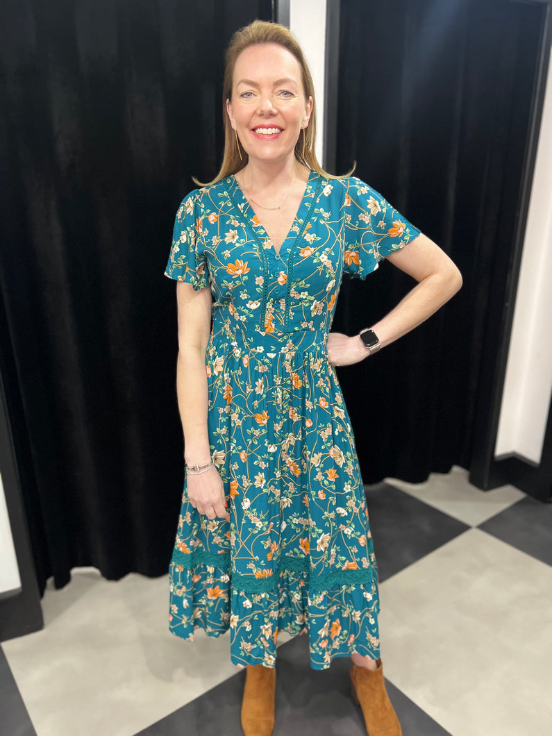 Midi Gypsy Dress (Teal & Orange)