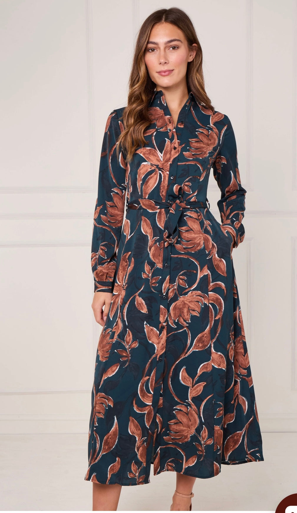 Teal & Chestnut Floral Maxi Shirt Dress - chichappensboutique