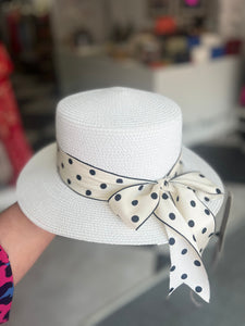 Emily Straw Polka Trim Hat (various colours) - chichappensboutique