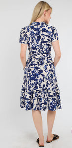 Cobalt Leaf Print Linen Blend Midi - chichappensboutique