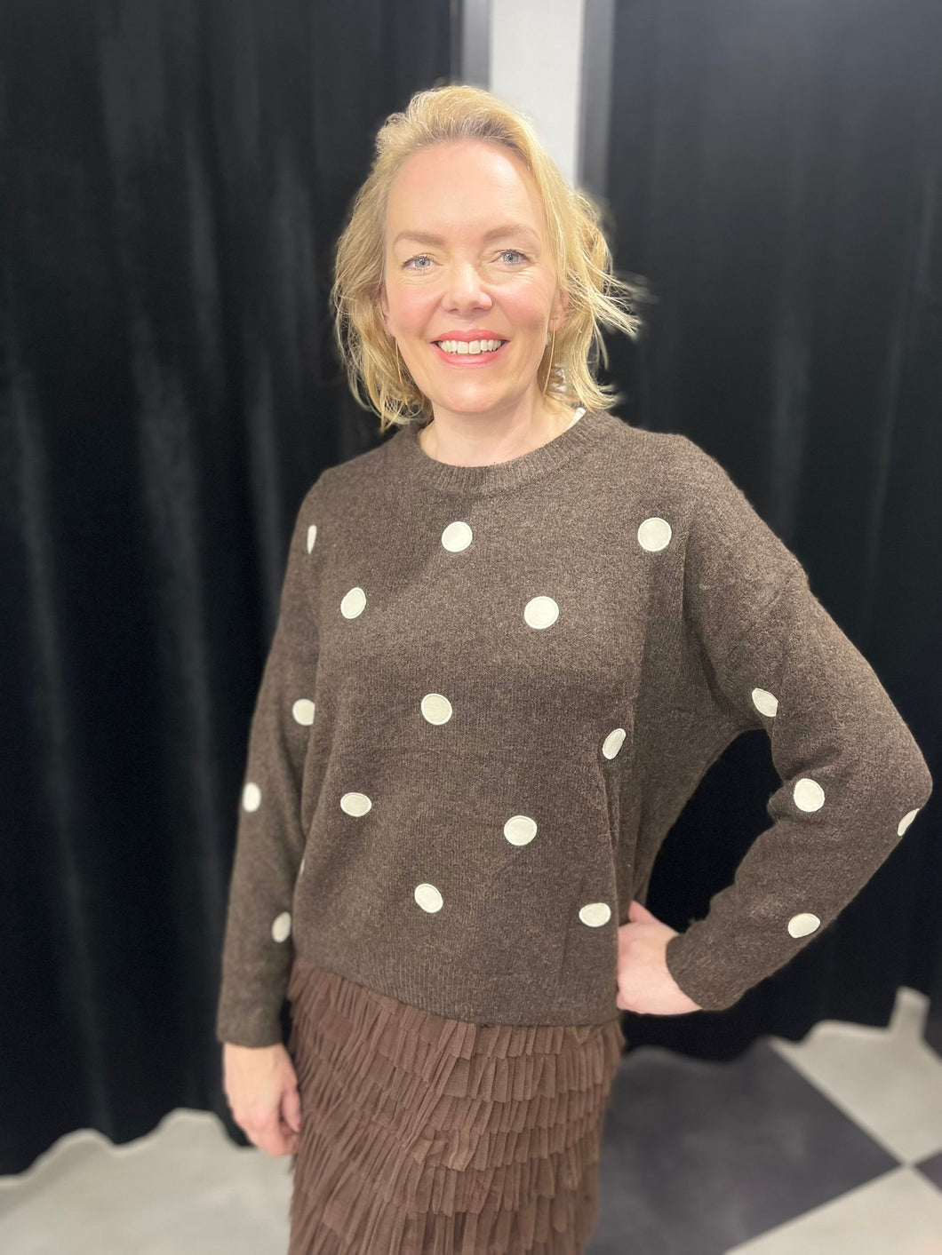 Polka Dot Cosy Knit (Chocolate) - chichappensboutique