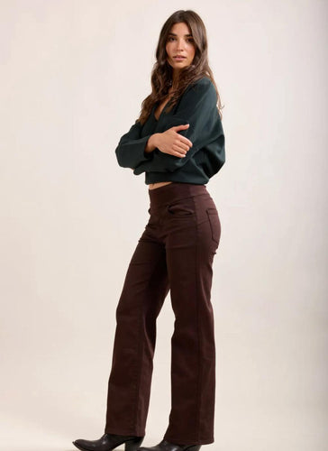 Tocada Wide Leg Stretch Jeans (Chocolate)