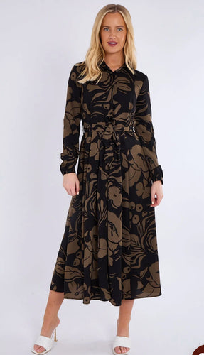 Khaki Floral Maxi Shirt Dress - chichappensboutique