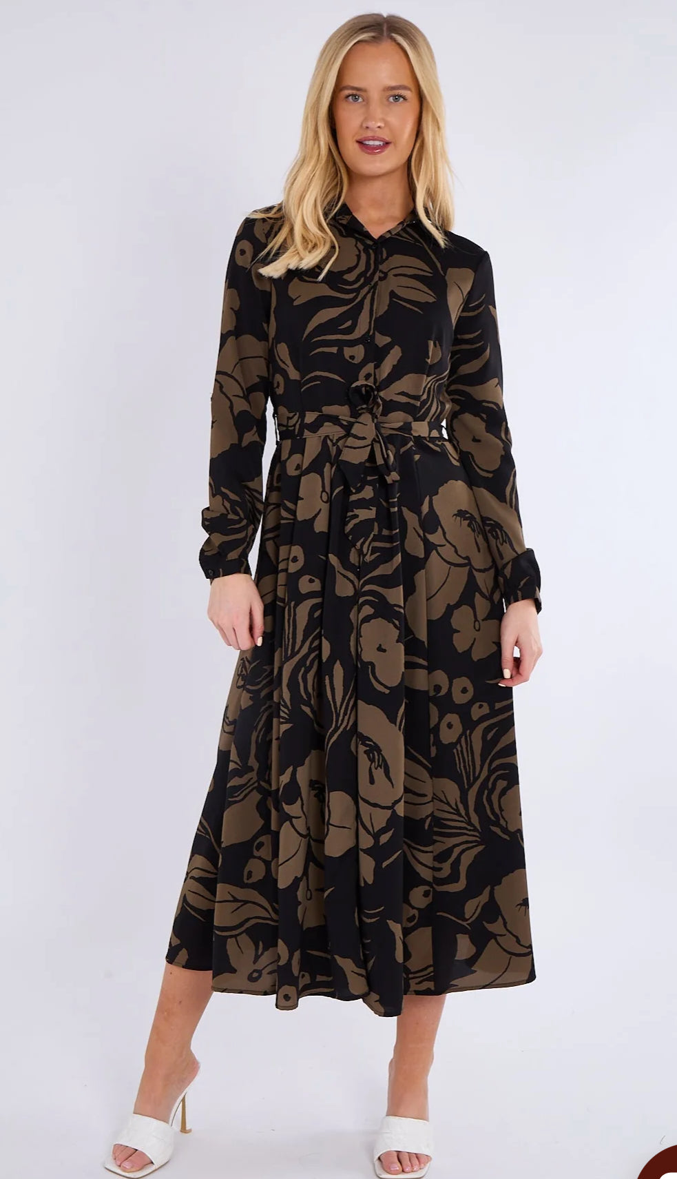 Khaki Floral Maxi Shirt Dress - chichappensboutique